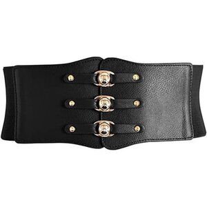 Wide Elastic Waist Belt for Women – PU Leather Corset Belt with Alloy Buckle